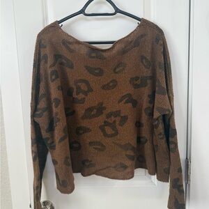 Wooden Ships Brown Leopard-Print Knit Sweater